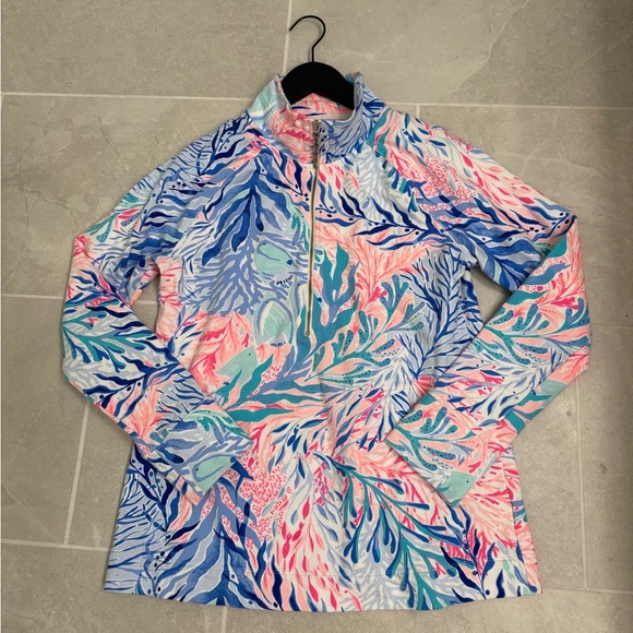 Lilly Pulitzer Tops - Lilly Pulitzer Skipper Popover Half Zip in Kaleidoscope Coral Size Small